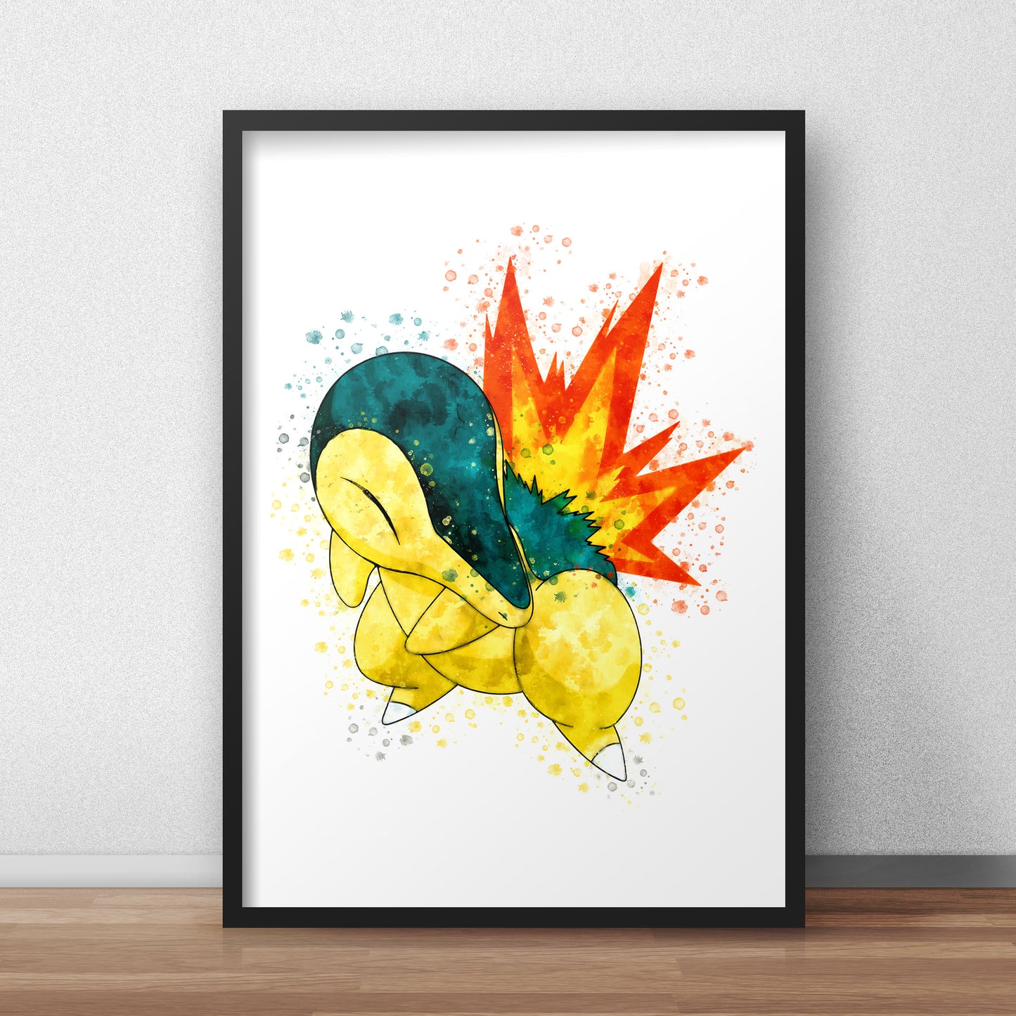 Pokemon 'CYNDAQUIL' Watercolour Splash Wall Art Print