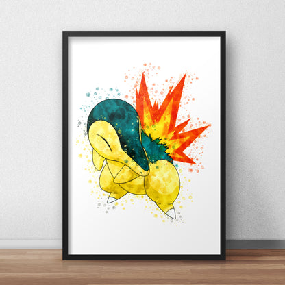 Pokemon 'CYNDAQUIL' Watercolour Splash Wall Art Print
