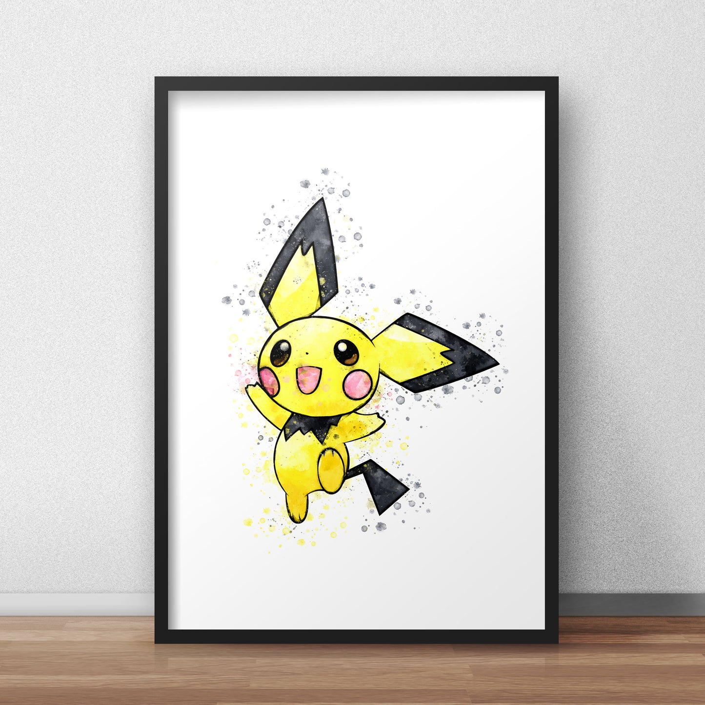 Pokemon 'PICHU' Watercolour Splash Wall Art Print