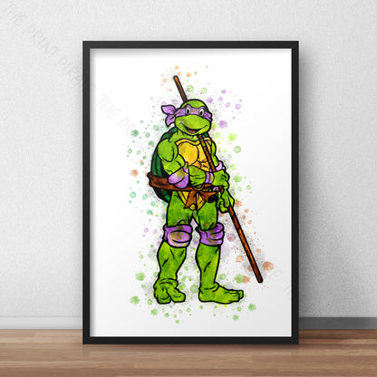 Teenage Mutant Ninja Turtles 'DONATELLO' Watercolour Splash Wall Art Print