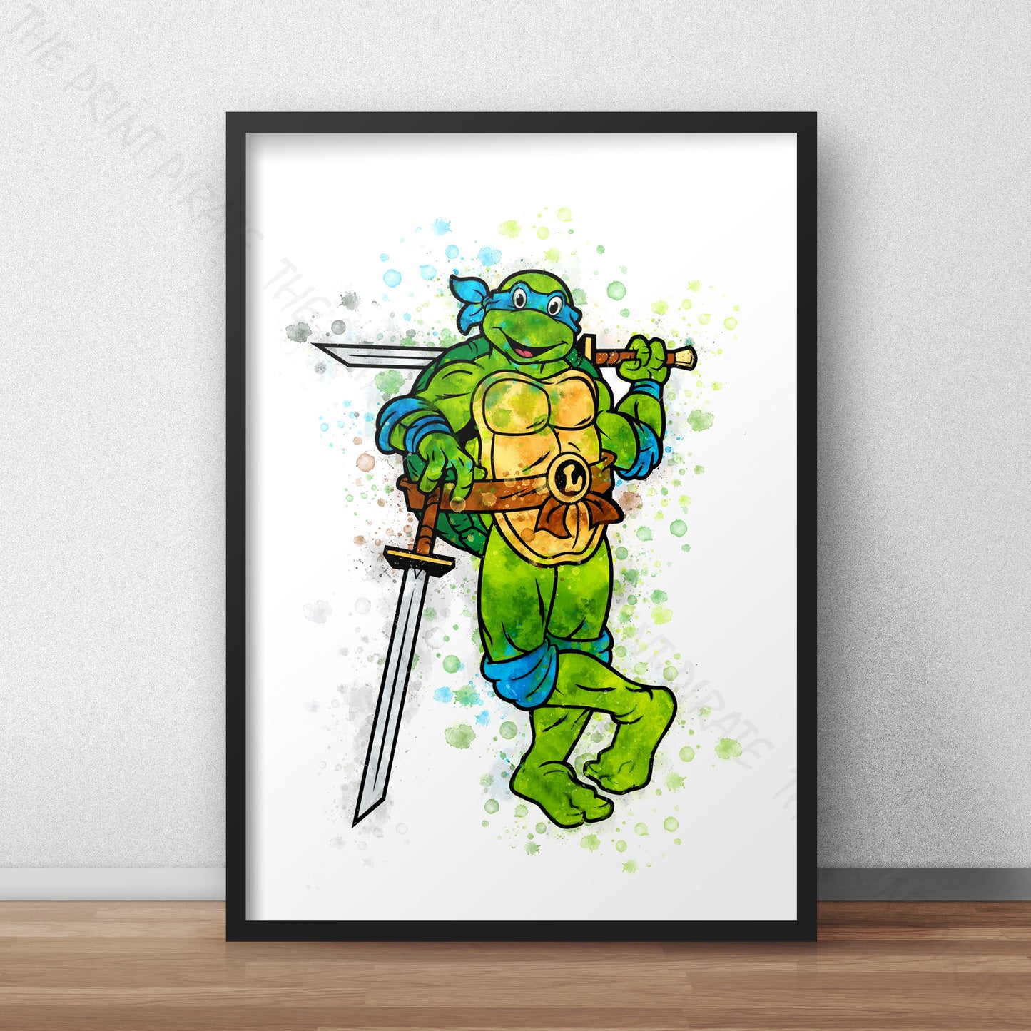 Teenage Mutant Ninja Turtles 'LEONARDO' Watercolour Splash Wall Art Print
