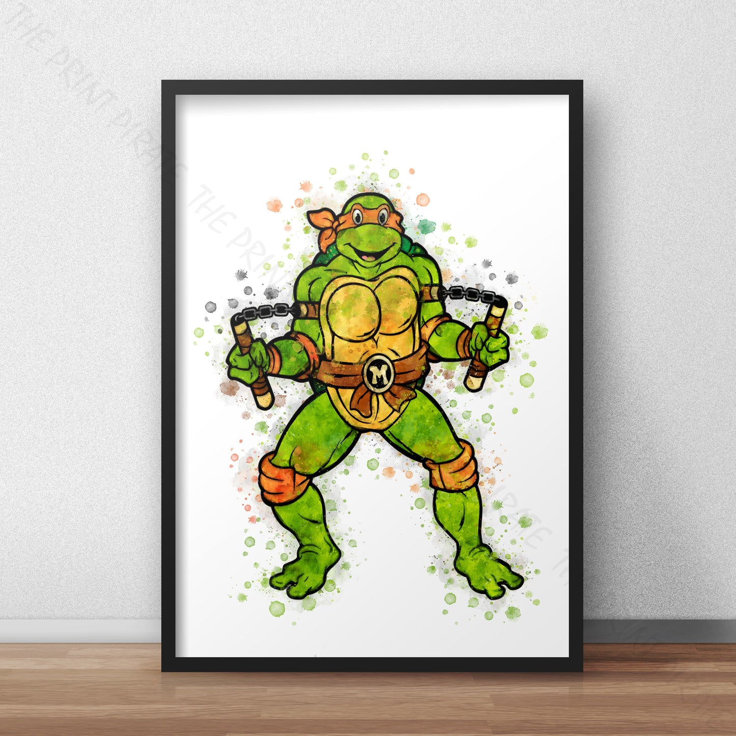 Teenage Mutant Ninja Turtles 'MICHELANGELO' Watercolour Splash Wall Art Print
