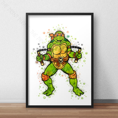 Teenage Mutant Ninja Turtles 'MICHELANGELO' Watercolour Splash Wall Art Print