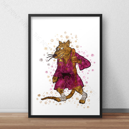 Teenage Mutant Ninja Turtles 'SPLINTER' Watercolour Splash Wall Art Print