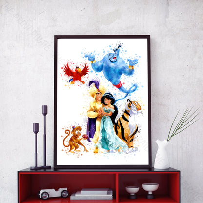 Disney 'ALADDIN GROUP' Aladdin Watercolour Splash Wall Art Print