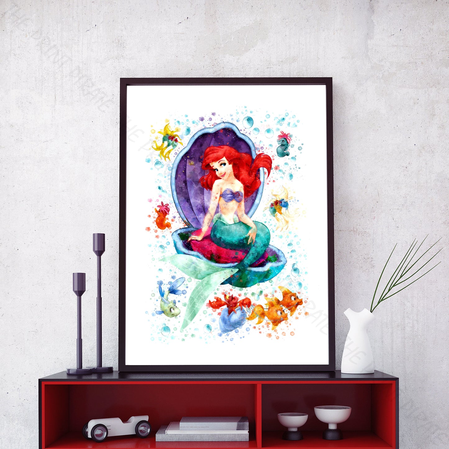 Disney 'LITTLE MERMAID GROUP' Little Mermaid Watercolour Splash Wall Art Print