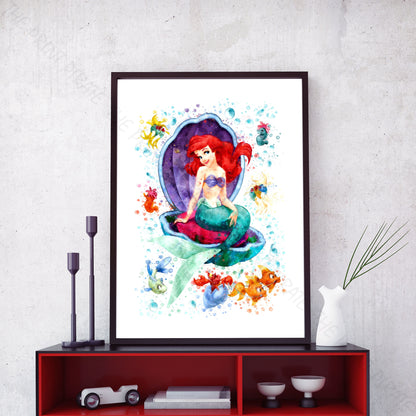 Disney 'LITTLE MERMAID GROUP' Little Mermaid Watercolour Splash Wall Art Print