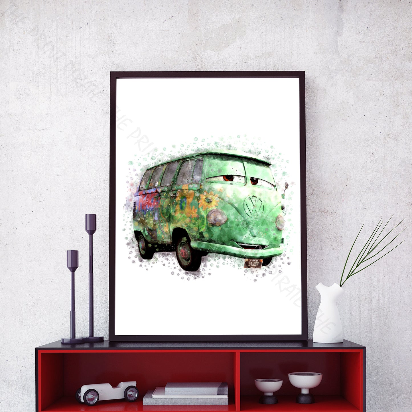 Disney 'FILMORE' Cars Character Watercolour Splash Wall Art Print