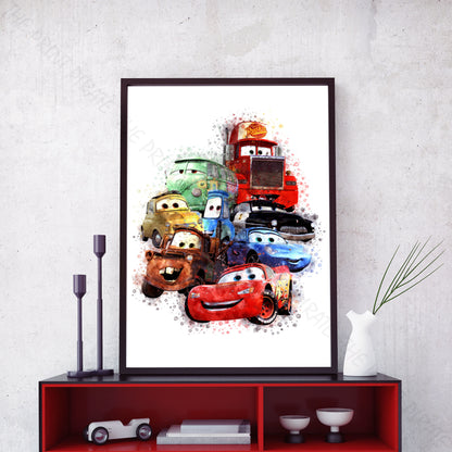 Disney 'CARS GROUP' Cars Character Watercolour Splash Wall Art Print