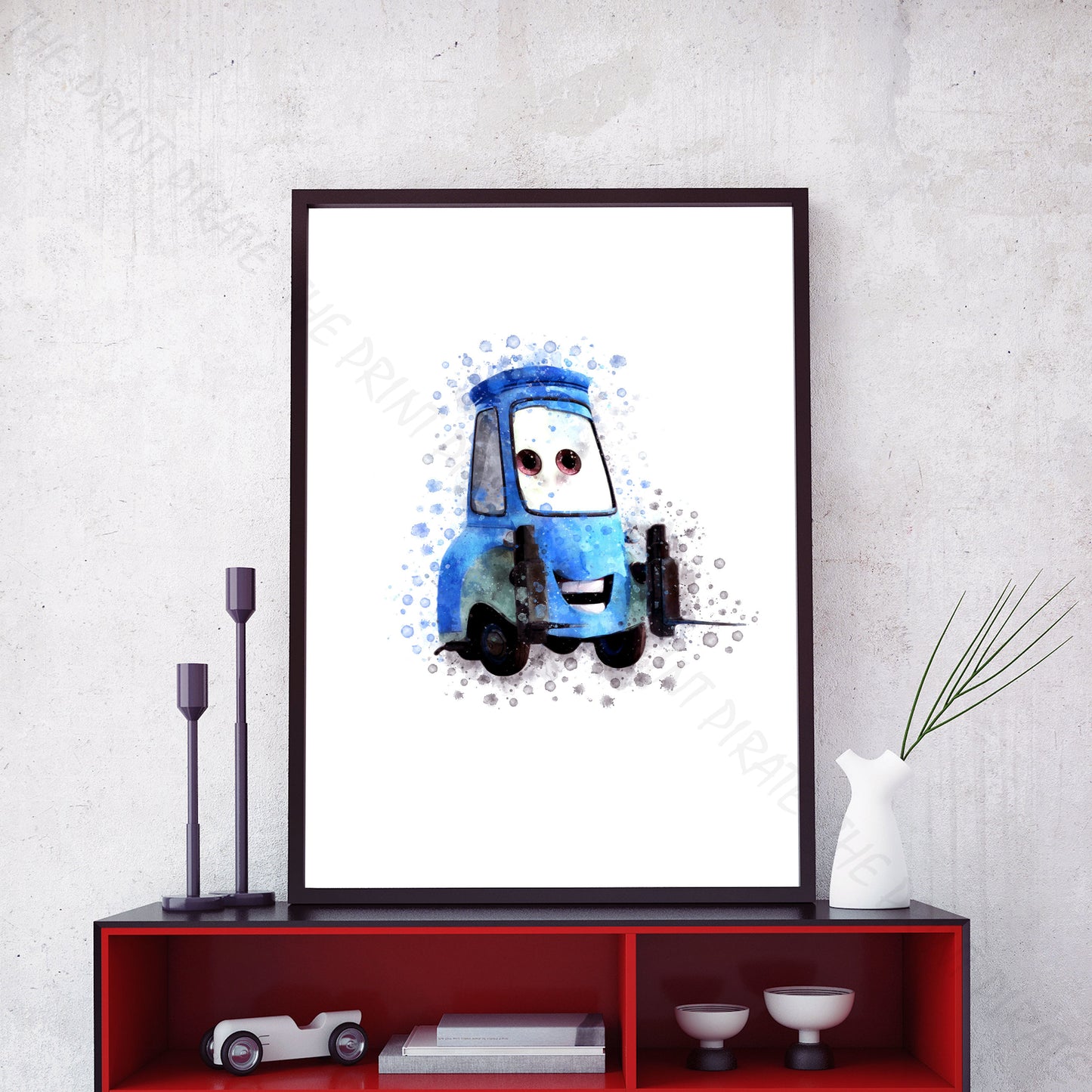 Disney 'GUIDO' Cars Character Watercolour Splash Wall Art Print