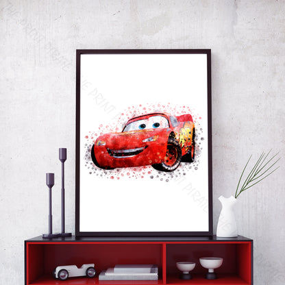 Disney 'LIGHTNING McQUEEN' Cars Character Watercolour Splash Wall Art Print