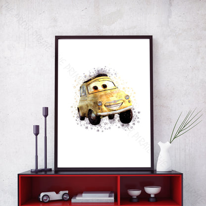Disney 'LUIGI' Cars Character Watercolour Splash Wall Art Print