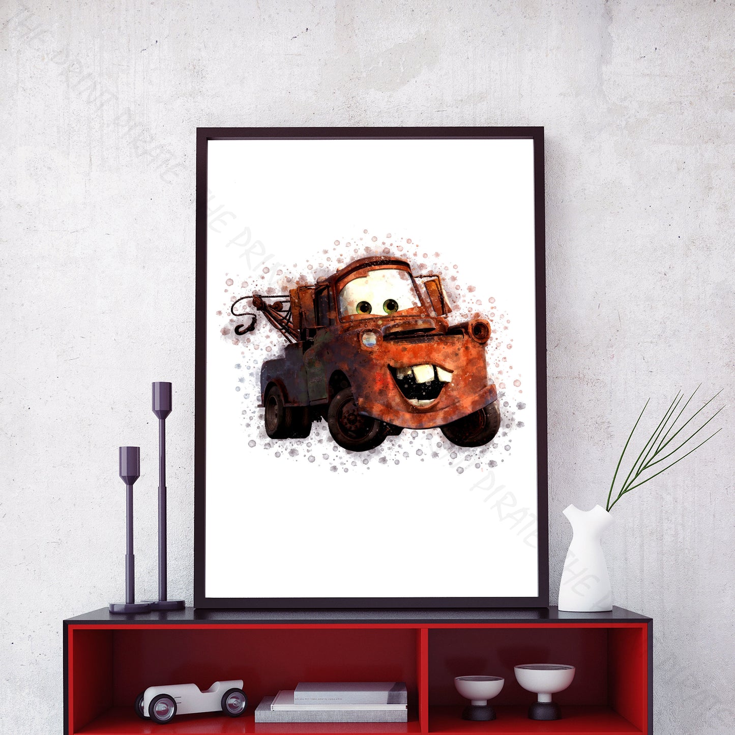 Disney 'MATER' Cars Character Watercolour Splash Wall Art Print