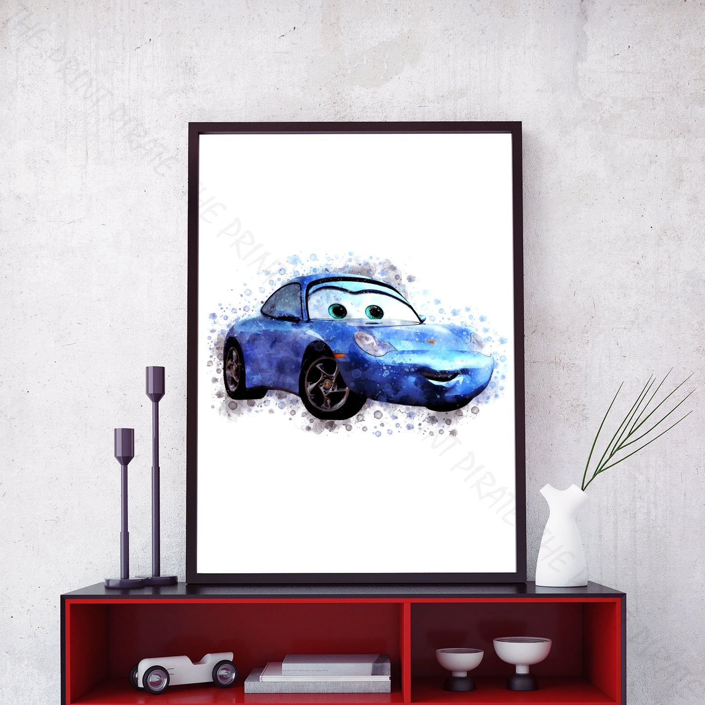 Disney 'SALLY' Cars Character Watercolour Splash Wall Art Print