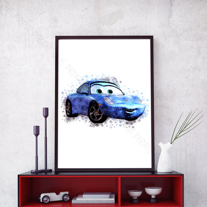 Disney 'SALLY' Cars Character Watercolour Splash Wall Art Print