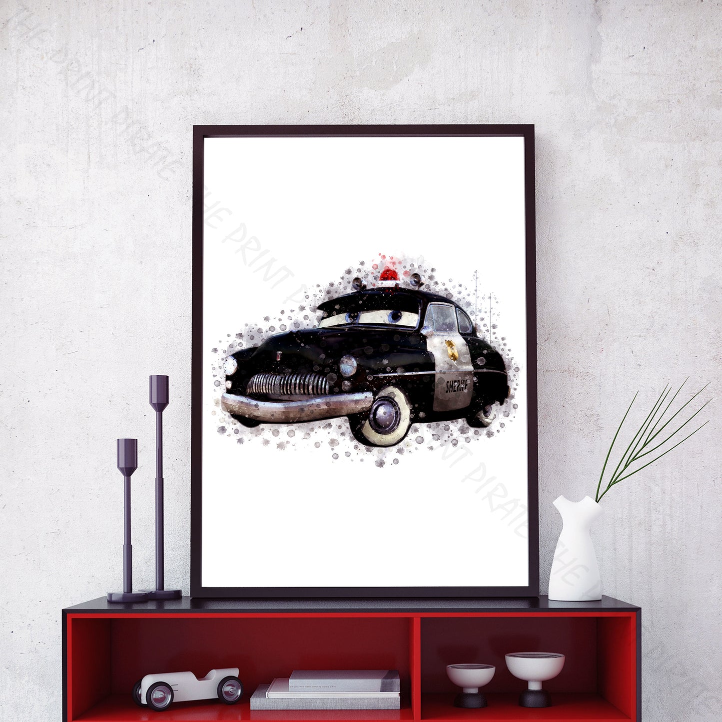 Disney 'SHERIFF' Cars Character Watercolour Splash Wall Art Print