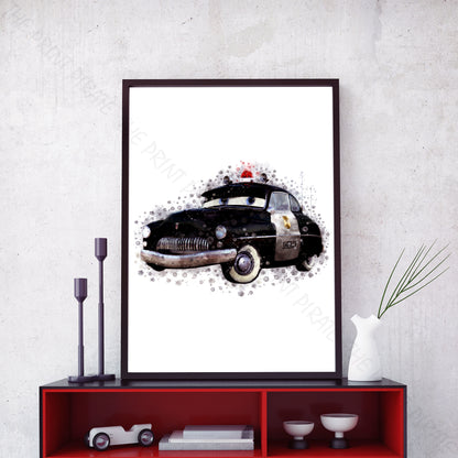 Disney 'SHERIFF' Cars Character Watercolour Splash Wall Art Print