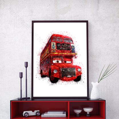 Disney 'TOPPER' Cars Character Watercolour Splash Wall Art Print