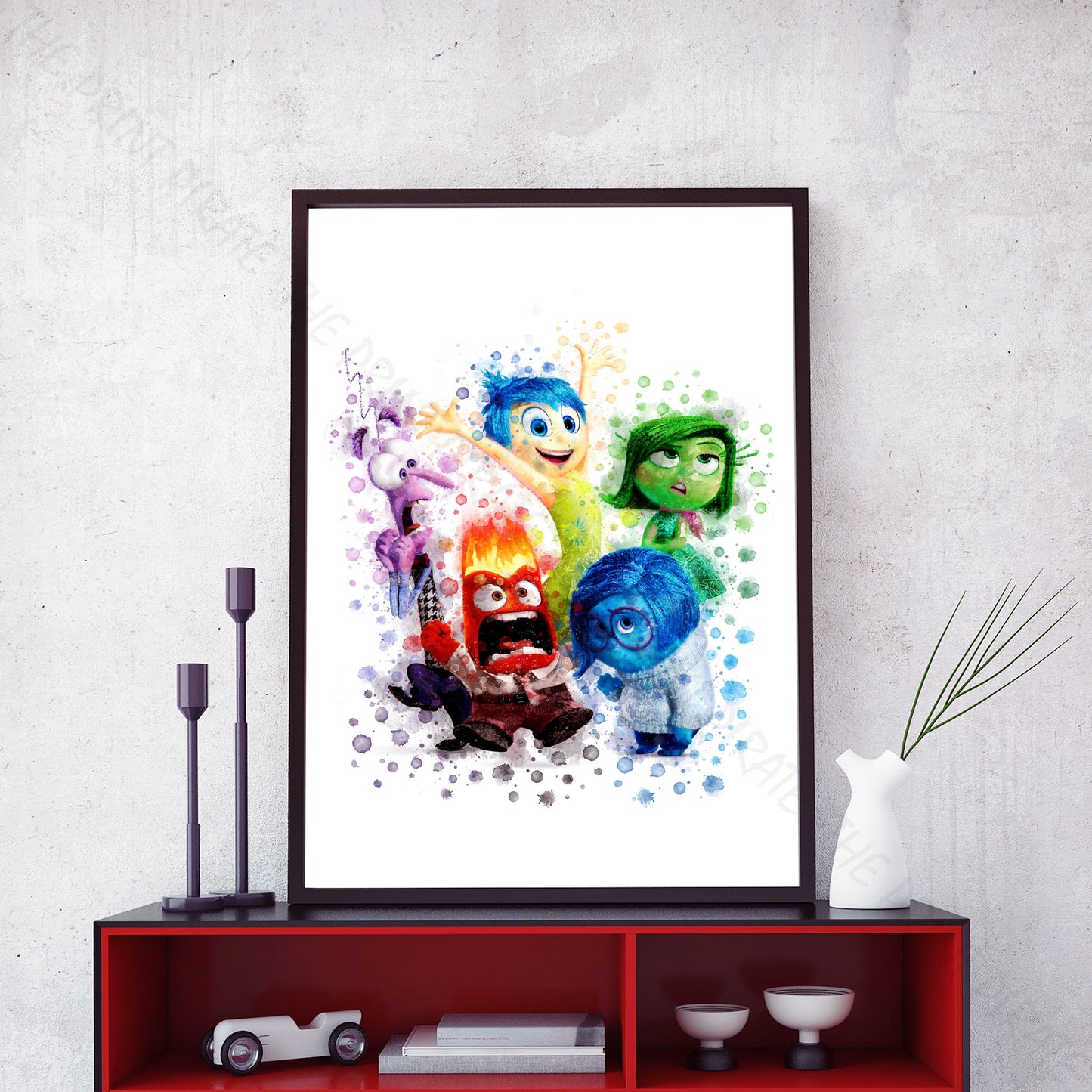 Disney 'INSIDE OUT GROUP' Inside Out Watercolour Splash Wall Art Print