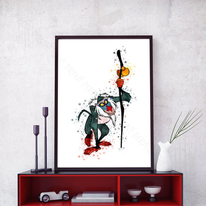 Disney 'RAFIKI' Lion King Watercolour Splash Wall Art Print
