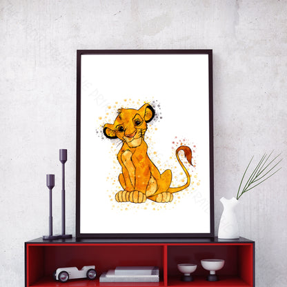 Disney 'SIMBA' Lion King Watercolour Splash Wall Art Print