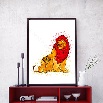 Disney 'SIMBA AND MUFASA' Lion King Watercolour Splash Wall Art Print