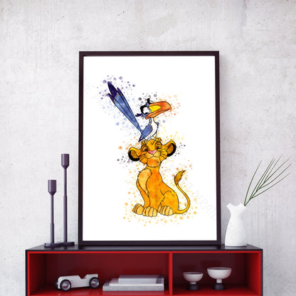 Disney 'SIMBA AND ZAZU' Lion King Watercolour Splash Wall Art Print