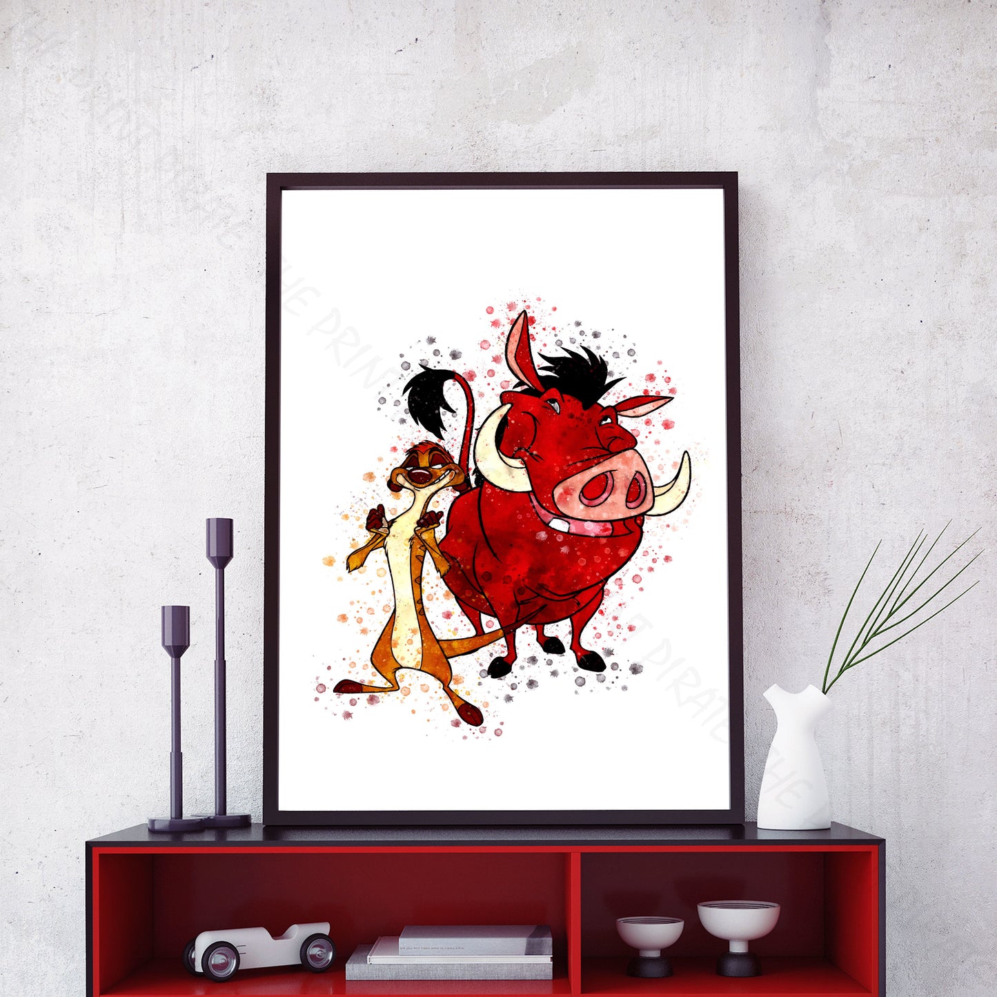 Disney 'TIMON AND PUMBAA' Lion King Watercolour Splash Wall Art Print