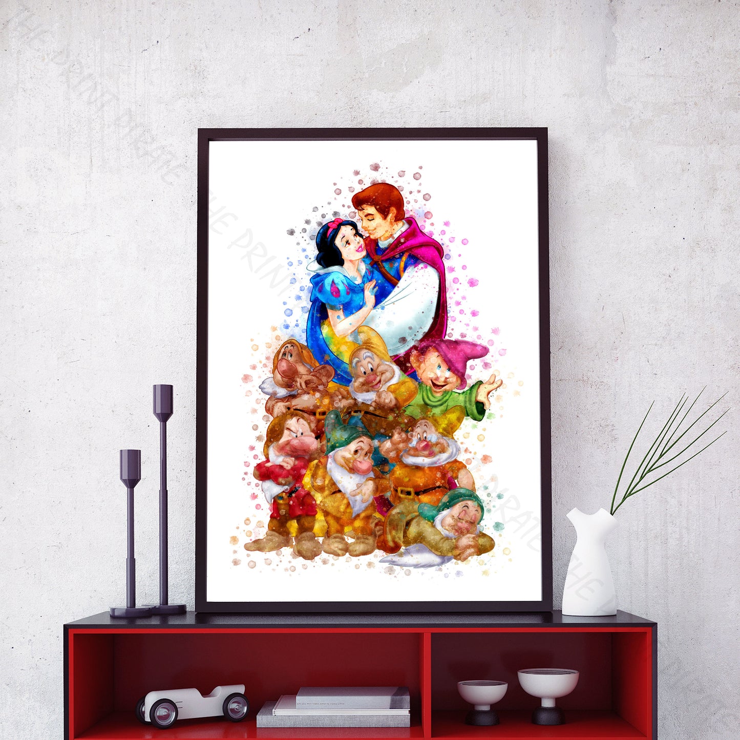 Disney 'SNOW WHITE GROUP' Princess Watercolour Splash Wall Art Print