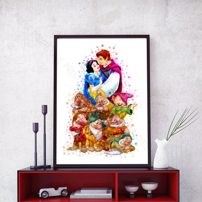 Disney 'SNOW WHITE GROUP' Princess Watercolour Splash Wall Art Print