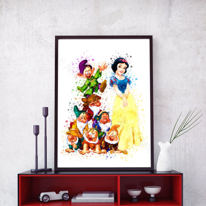 Disney 'SNOW WHITE AND THE SEVEN DWARFS' Princess Watercolour Splash Wall Art Print