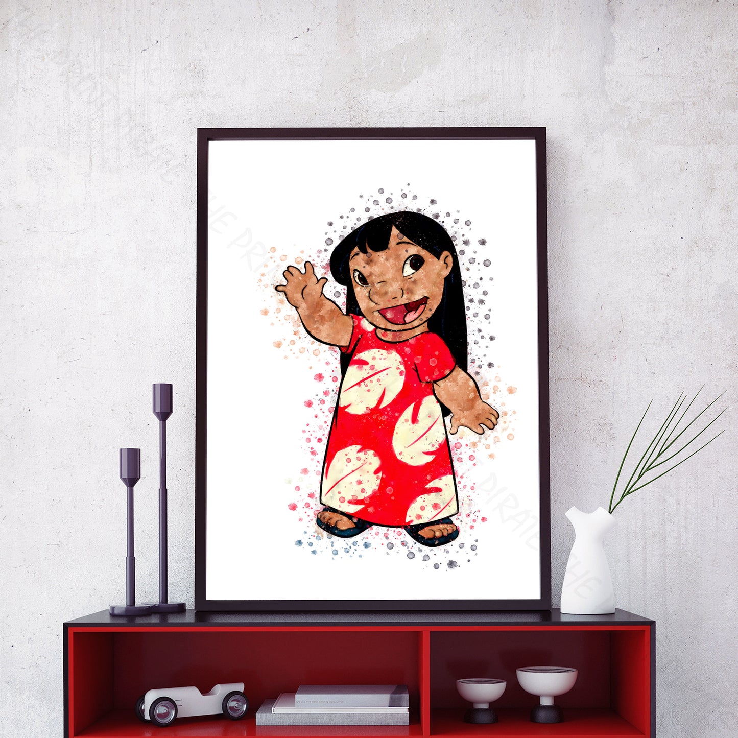 Disney 'LILO' Lilo and Stitch Watercolour Splash Wall Art Print