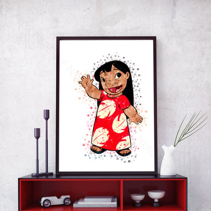 Disney 'LILO' Lilo and Stitch Watercolour Splash Wall Art Print