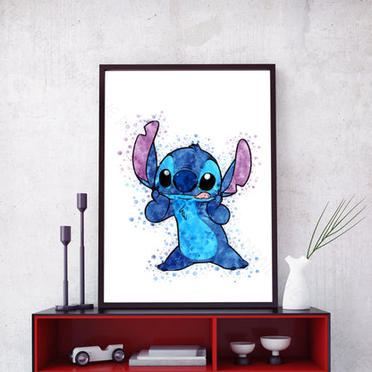 Disney 'STITCH' Lilo and Stitch Watercolour Splash Wall Art Print