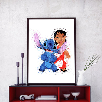 Disney 'LILO AND STITCH' Lilo and Stitch Watercolour Splash Wall Art Print