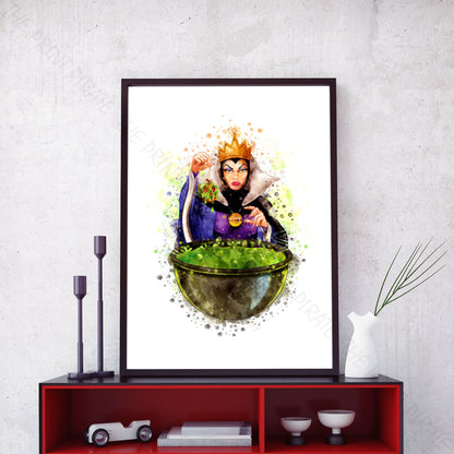 Disney 'EVIL QUEEN WITH CAULDRON' Snow White Watercolour Splash Wall Art Print