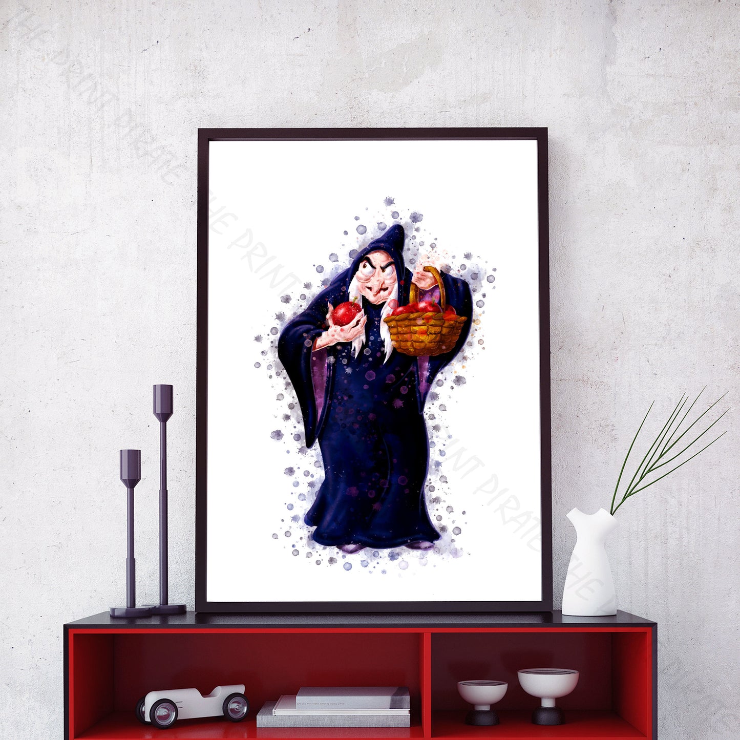 Disney 'EVIL WITCH / OLD HAG' Snow White Watercolour Splash Wall Art Print