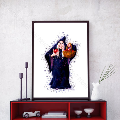 Disney 'EVIL WITCH / OLD HAG' Snow White Watercolour Splash Wall Art Print