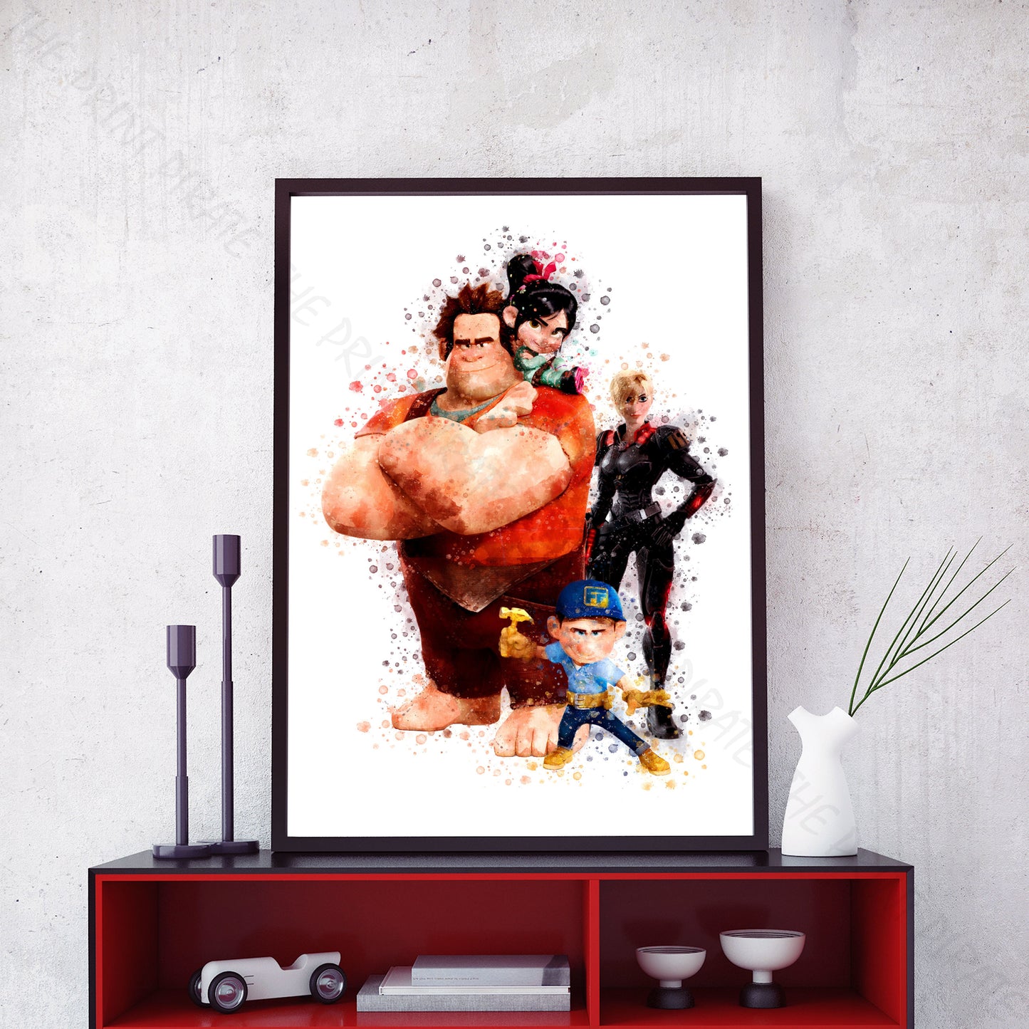 Disney 'WRECK IT RALPH GROUP' Wreck It Ralph Watercolour Splash Wall Art Print
