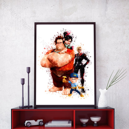 Disney 'WRECK IT RALPH GROUP' Wreck It Ralph Watercolour Splash Wall Art Print