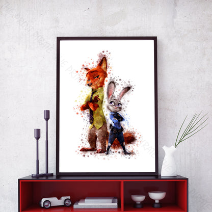 Disney 'JUDY AND NICK' Zootopia Watercolour Splash Wall Art Print