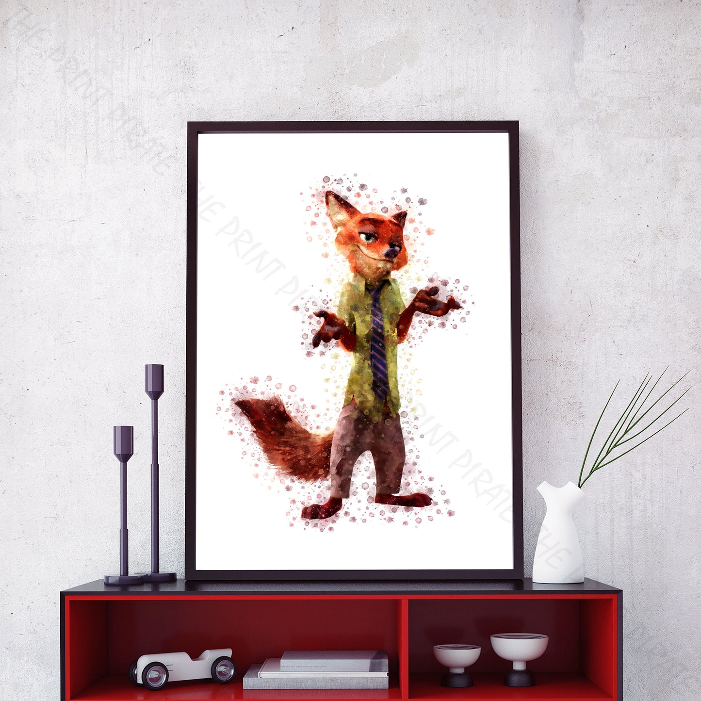 Disney 'NICK WILDE' Zootopia Watercolour Splash Wall Art Print