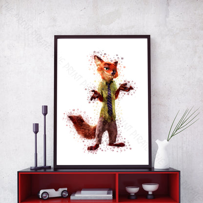 Disney 'NICK WILDE' Zootopia Watercolour Splash Wall Art Print