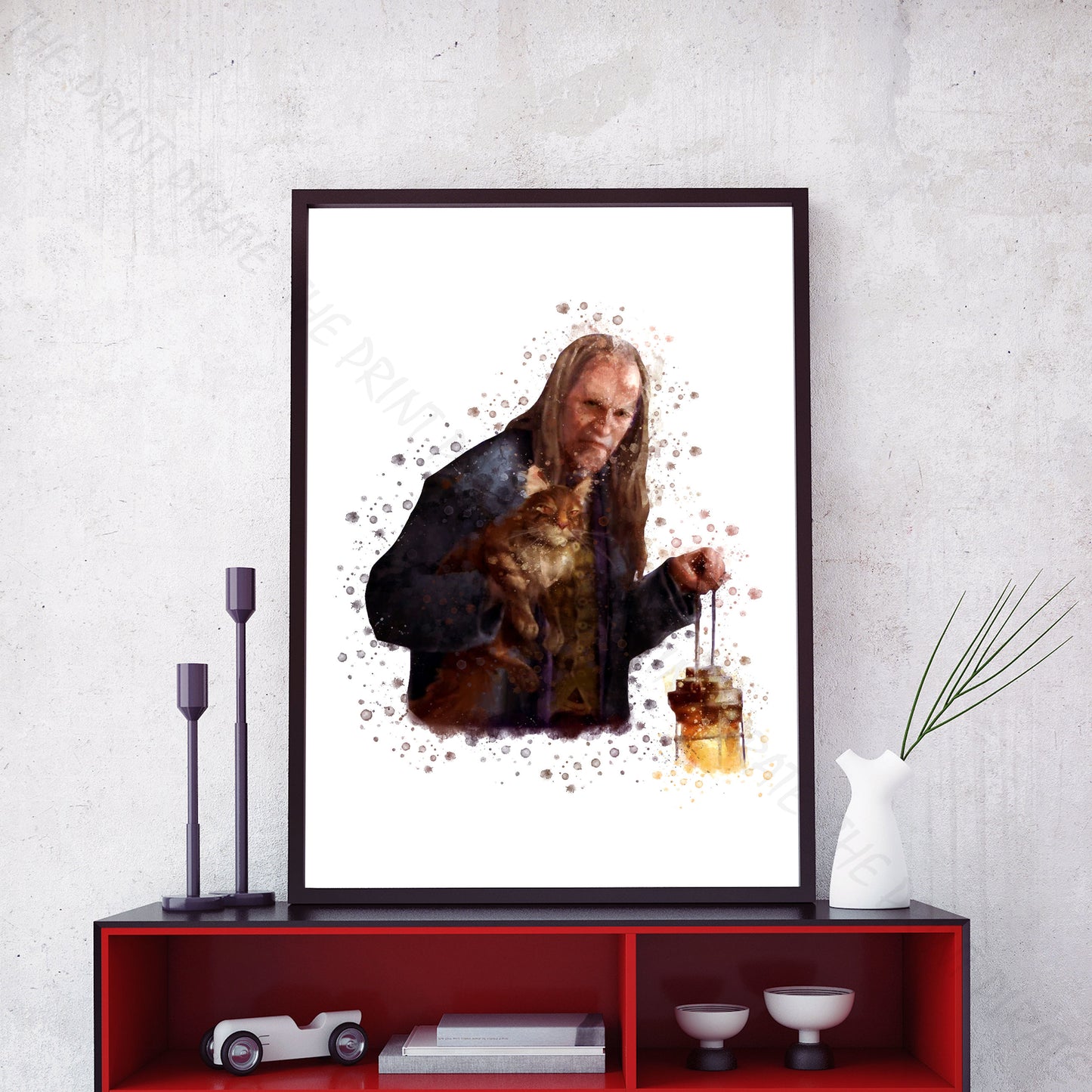 Wizarding World 'FILCH & MRS NORRIS' Hogwarts Harry Potter / Fantastic Beasts Watercolour Splash Wall Art Print