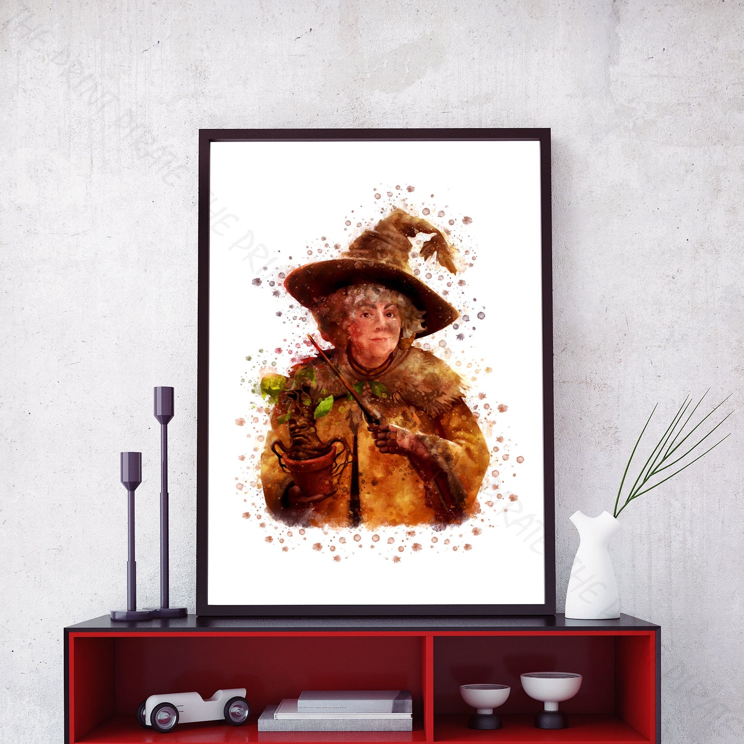 Wizarding World 'PROFESSOR SPROUT' Hogwarts Harry Potter / Fantastic Beasts Watercolour Splash Wall Art Print