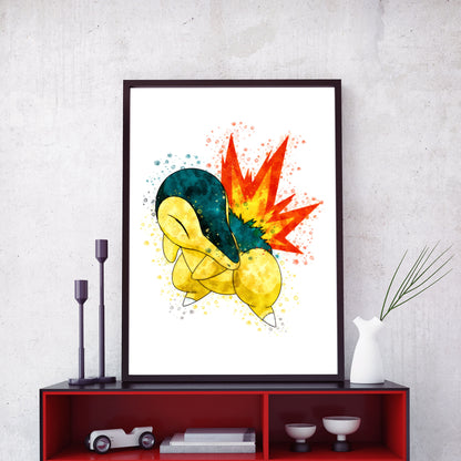 Pokemon 'CYNDAQUIL' Watercolour Splash Wall Art Print