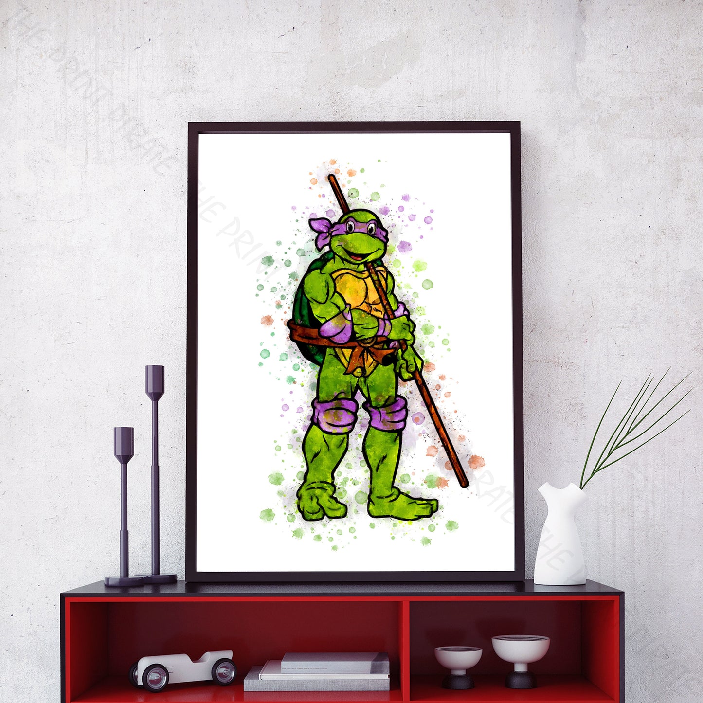 Teenage Mutant Ninja Turtles 'DONATELLO' Watercolour Splash Wall Art Print
