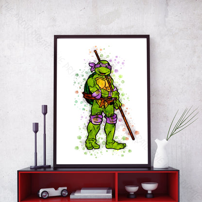 Teenage Mutant Ninja Turtles 'DONATELLO' Watercolour Splash Wall Art Print