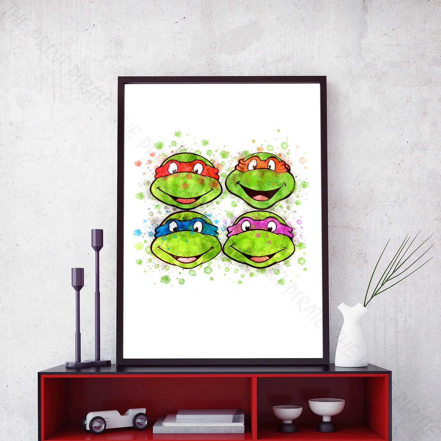 Teenage Mutant Ninja Turtles 'TURTLE FACES' Watercolour Splash Wall Art Print