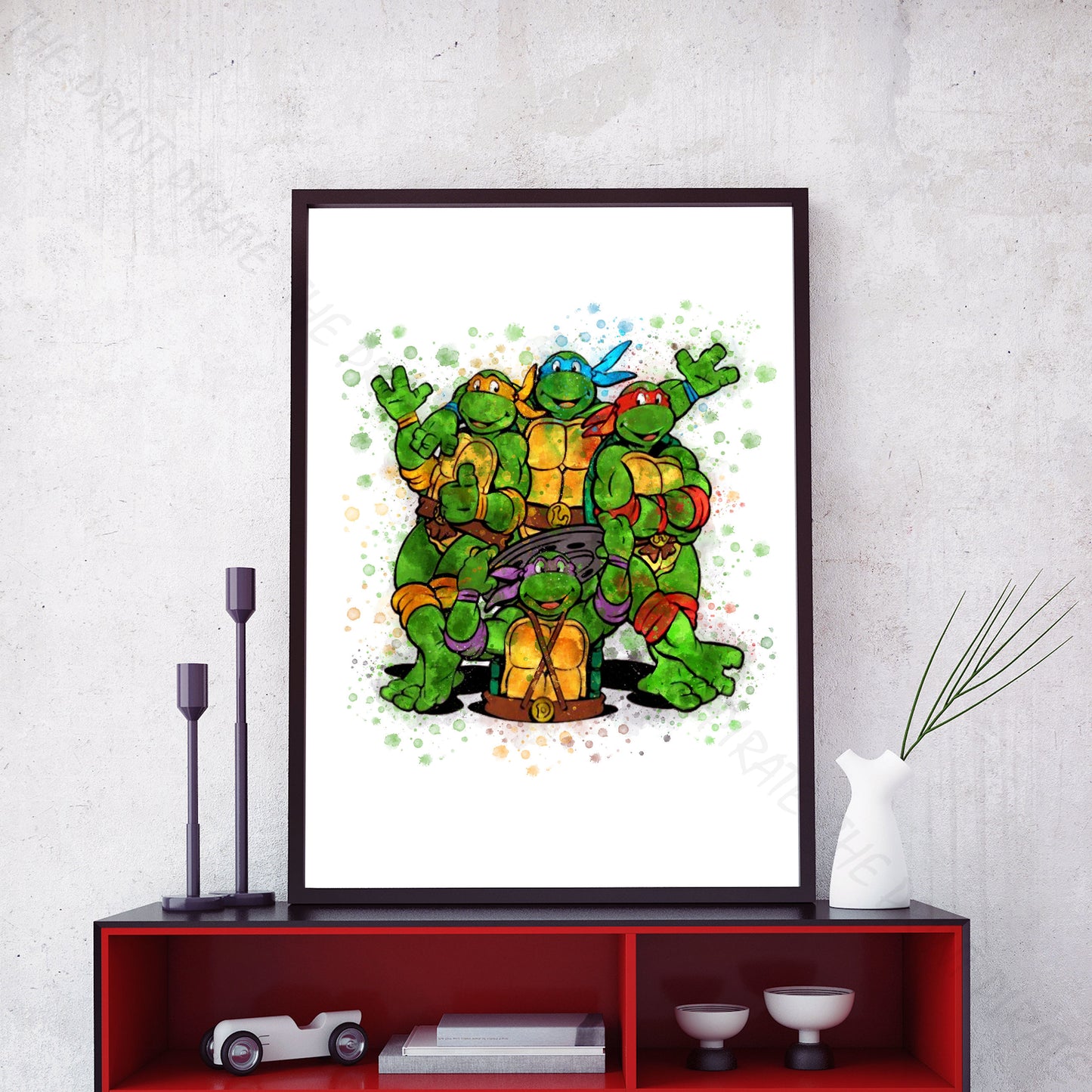 Teenage Mutant Ninja Turtles 'TURTLE GROUP' Watercolour Splash Wall Art Print